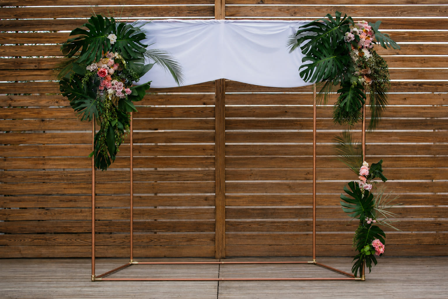 The copper chuppah, a square copper frame